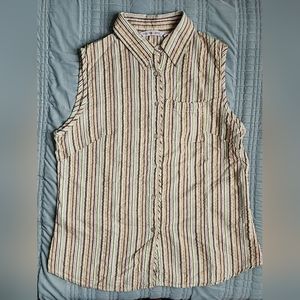 Woven Sleeveless Stripe 100% Cotton Made In India Green Tan Size L